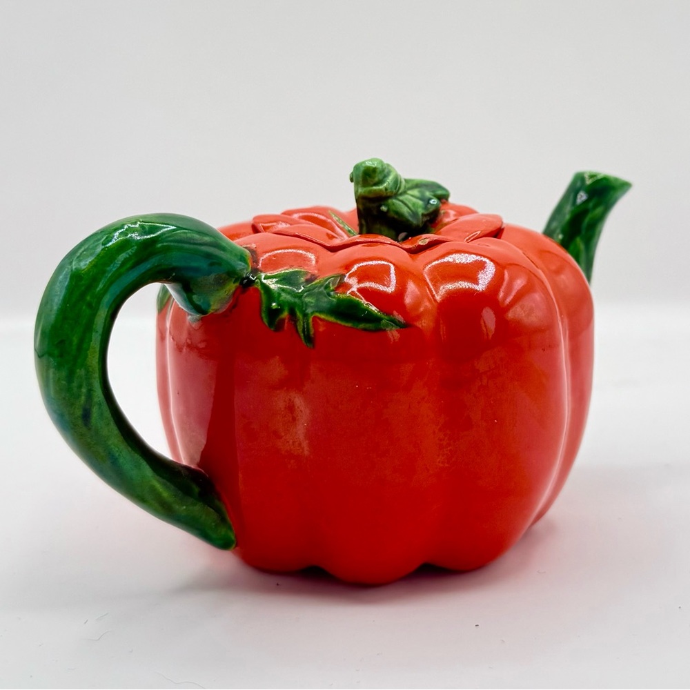 Vintage MCM Maruhon Ware Figural Red Orange Tomato/Pumpkin Tea Pot Japan